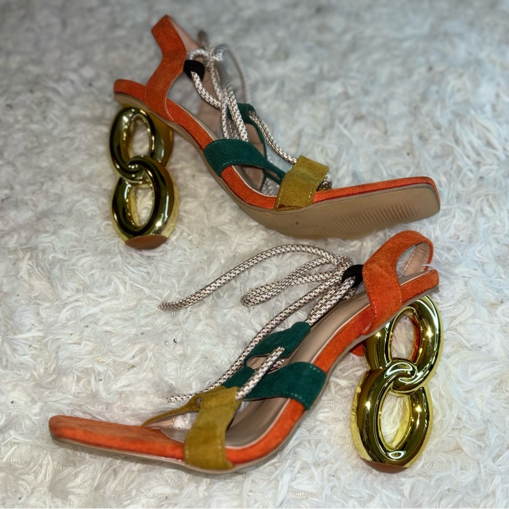 SHEIN Colorful Lace-Up Statement Heels | Strappy Multicolor Sandals | Size 8